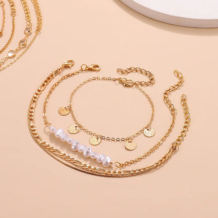 Bohemian Summer Beach Anklet Set For Women Gold Color Chain On Leg Leaf Heart Pineapple Rose Charm Ankle Bracelet Female Jewelry