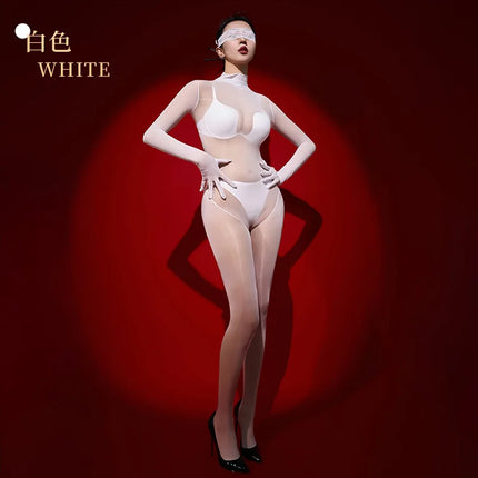 Transparent Oil Shiny Bodysuits Female 8D Full Body Stockings Glossy Jumpsuits Erotic Lingerie Open Crotch Pantyhose for Sex