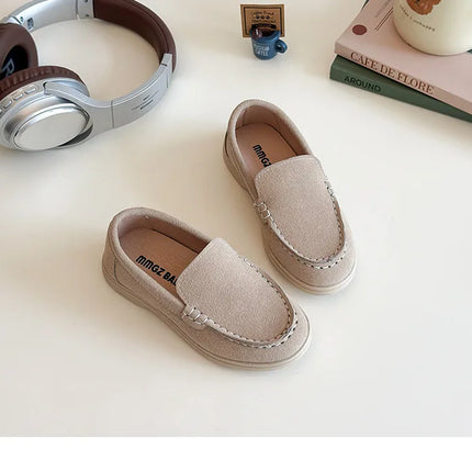 Spring Kids Loafers Suede Minimalist Trendy Unisex Boys Girls Leather Shoes Versatile Slip-resistant Solid Color Children Shoe