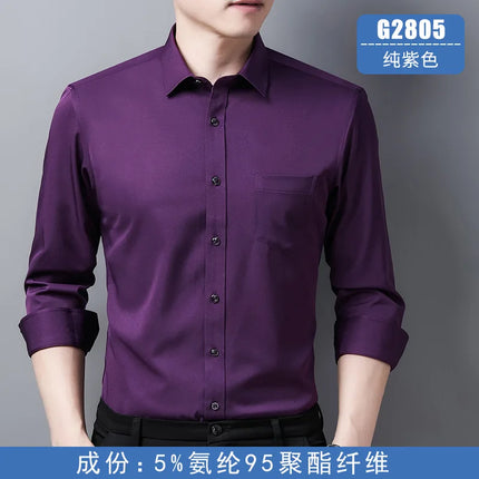 6XL Men Shirt Long Sleeve Slim Fit Luxury Smooth Soft Anti-wrinkle Non-ironing Solid Color Ice Silk Shirts Men Long Sleeve