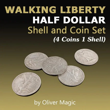 Walking Liberty Half Dollar Shell and Coin Set/Morgan Dollar Shell and Coin Set (4 Coins 1 Shell) By Oliver Magic Tricks Props