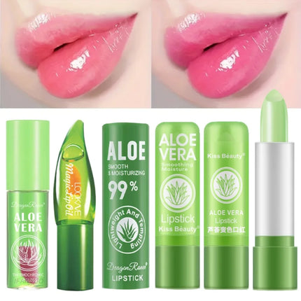 Aloe Vera Color-Changing Lipstick Long-Lasting Moisturizing Temperature-Activated Lip Balm Fade-Resistant Nourishing Lip Care Set