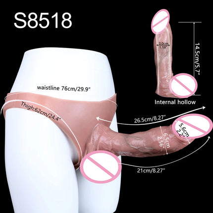SXXY Huge Realistic Hollow Dildo Pants Silicone High Waist Penis Sleeve Panties For Men Dick Extend Strap On Condom For Couples
