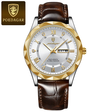 POEDAGAR Original Luxury Men's Watch Waterproof Luminous Date Week Sports Men's Watches Classic Business Quartz Leather Men Watch