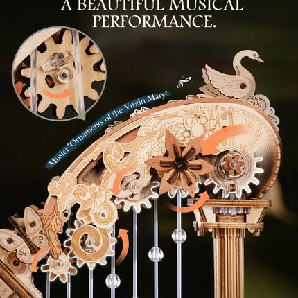 ROKR Magic Harp Music Box Wooden 3D Puzzle 350-Piece DIY Mechanical Model Building Kit for Home Desk Bookshelf Decor Gift for Adults Kids