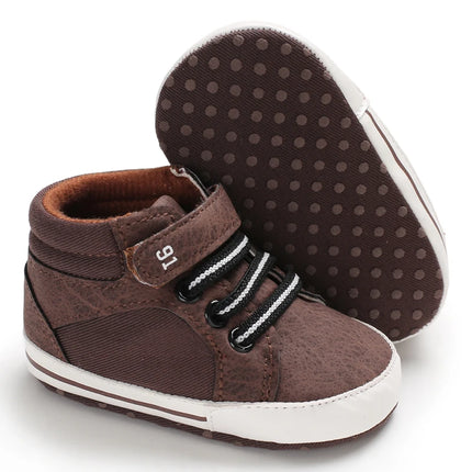 Spring and Autumn High Top With PU Anti Slip Baby Shoes 0-1 Year Old Baby Casual Sports Soft Soled Walking Shoes