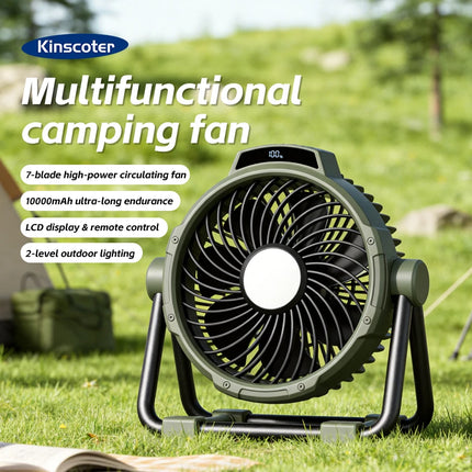 Portable 6 in 1 Outdoor Camping Fan 10000mAh Rechargeable Wireless Tent Ceiling Fan 5 Speed Adjustment Remote Control LED Light