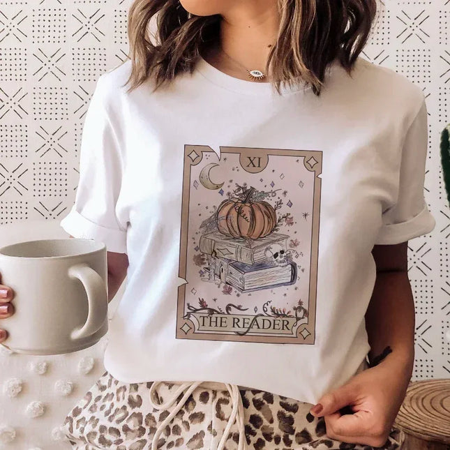 Books Cats Tarot Vintage Tee Fashion T-shirts New Women Summer Tshirt Top Lady Print Female Clothes Short Sleeve Graphic T-Shirt
