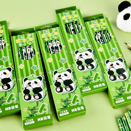 12Pcs/Set Cute Panda Pencil Wood Stationery Drawing Pen Cartoon Pattern Sketch Pen for Student