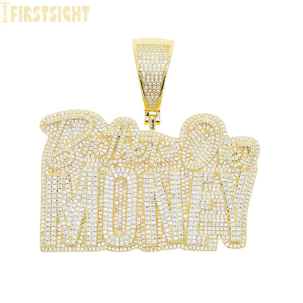 New Hip Hop Money Pendant Necklace Gold Color Iced Out Bling CZ Cubic Zirconia Letters Rich Dollar Charm Men Women Jewelry