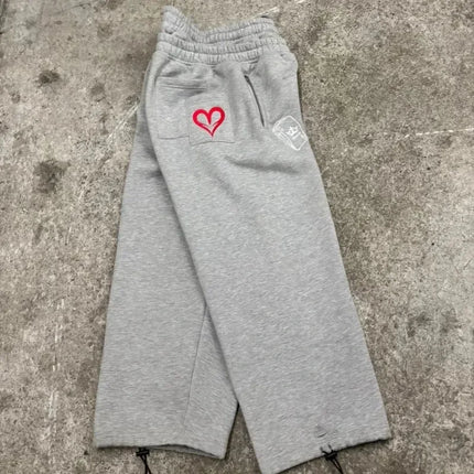 Y2K Retro Men Jogging Pants Double Waist Poker Embroidery Unisex Sweatpants Gothic Hip Hop Streetwear Casual Baggy Sagging Pants