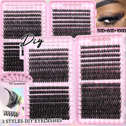 GROINNEYA Fluffy Lash Clusters DIY Natural Thick Cluster Lashes Fluffy Soft Mink Lashes Extension Individual Eyelashes Makeup