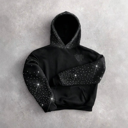Embroidery Love Three-Dimensional Pattern with Rhinestone Printed Letter Pattern Men's and Women's Heavy Work Sweater Trendy ins