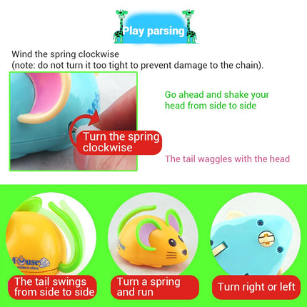 1 pc Cartoon Rat Wind Up Toy Running Chain Clockwork Small Toys First Lovely Rat Mouse Toy for Gift