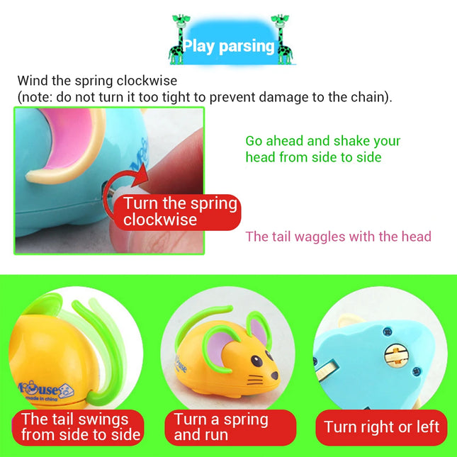 1 pc Cartoon Rat Wind Up Toy Running Chain Clockwork Small Toys First Lovely Rat Mouse Toy for Gift