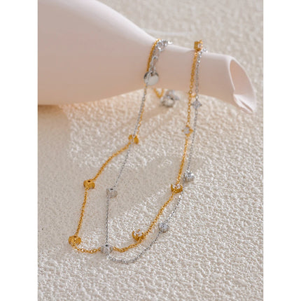 Yhpup Stainless Steel Cubic Zirconia Necklace Anklet Bracelet Rust Proof Attractive Classic Bling Chic Thin Chain Jewelry