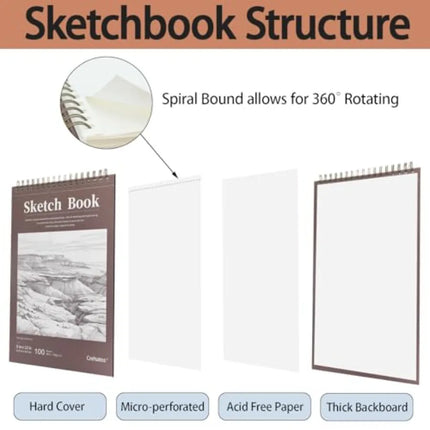 Sketch Book, Top Spiral Bound Sketch Pad, 100 Sheets 68lb/100gsm Drawing Paper, 1 Pack