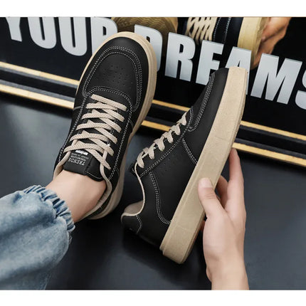 2025 Autumn Men's Thick-Sole Breathable Sports Casual Sneakers - White Trainers with Height-Enhancing Design for Students.