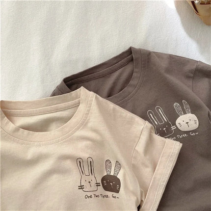 2025 Summer New Arrivals Children's short sleeve T-shirts Pure Cotton 2-7Y Cartoon Bunny T shirt Boys and Girls Loose casual Tops
