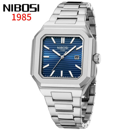 NIBOSI Luxury Square Fashion Men's Wristwatch Waterproof Luminous Date Week Quartz Men's Watches Stainless Steel Men's Watch Reloj