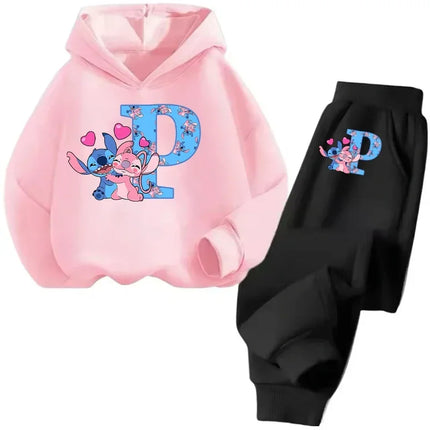 Stitch Disney Child Long  Children Casual Wear Everyday Style Spring Fall Sweatshirt Set Cartoon Letter Gifts