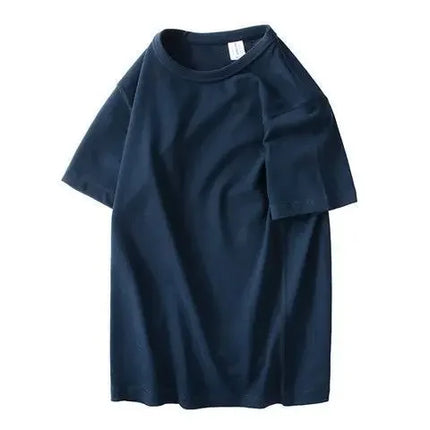 2023 Summer Japanese Heavy Cotton T-shirt Men's Brushed Round Neck Thick Cotton Short-sleeved Khaki T-shirt