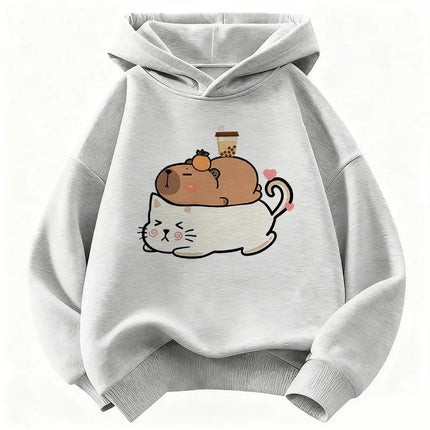 Unisex Kids Cute Cat Capybara Hoodie Cat Children's Sweatshirt Hoody for Boys Girls Casual Hoodies Clothes