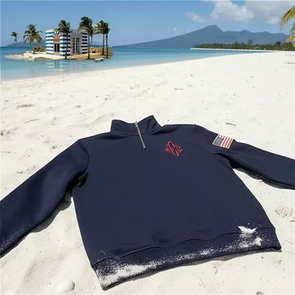 American fashion Gothic high neck embroidered pattern oversized PoLo shirt men'sY2K street retro Harajuku loose long sleeved top