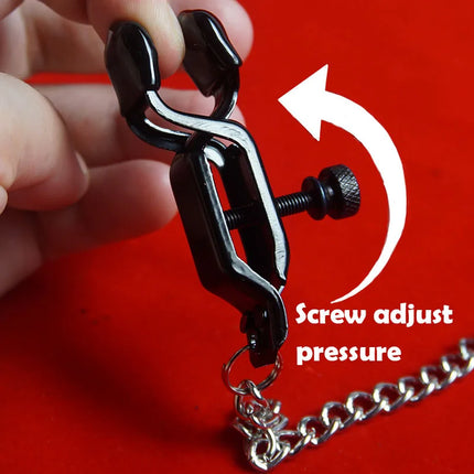 Nipple Clamps Adjustable Pressure Screw,Metal Clip On Nipples With Chains,Sex Toys for Couples,Adult Games