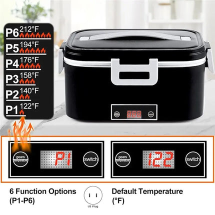 【LAST CHANCE】Portable For Adults Electric Lunch Box 80W 1.8L Heated Food Warmer With Temperature Display, Black US Plug