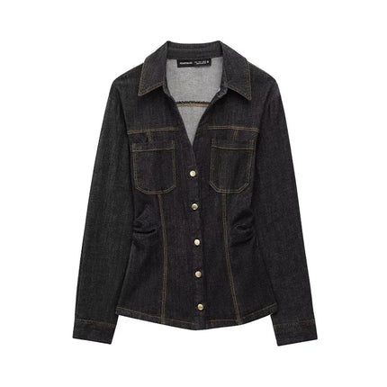 MUJER 2025 Denim Women's Shirt Set Fashion Button up Shirts for Women Long Sleeve Shirts and Blouses Woman Fitness Casual Shirts