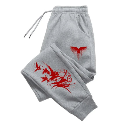 Raven Print Casual Trousers Men Autumn Winter Jogger Pants Sweatpants Sport Comfortable Outdoor Home Wear 2025 Y2k Man Clothes