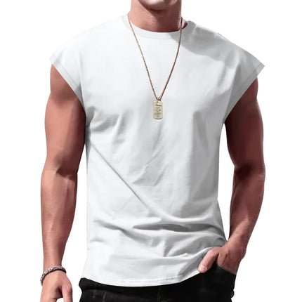 Independent station 24 cross-border men's summer new sleeveless t-shirt youth casual loose solid color thin shoulder t-shirt spo