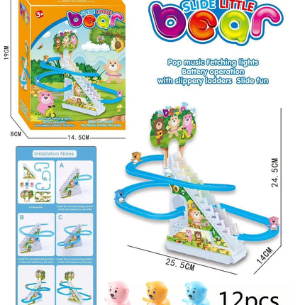 Electric Duck Track Rail Racing Slide Duckling Climbing Stairs Baby Toy LED Lights Musical Slide Roller Coaster Toys for Gift