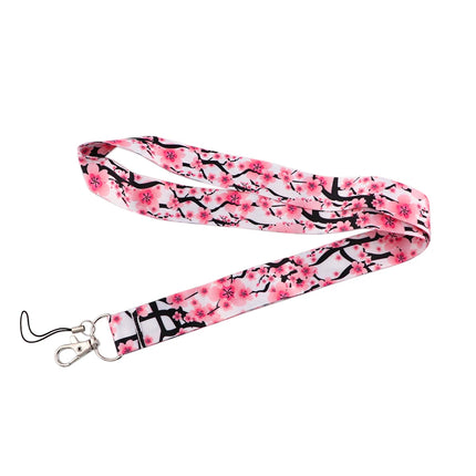 New Sakura Cherry Blossoms Flower lanyard card ID Badge Holder Keychain Pass Gym Mobile Kids Key Holder Key Rings Gift