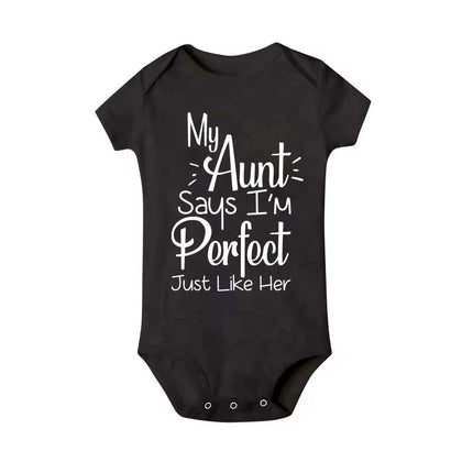 "My Aunt Says I'm Perfect Just Like Her" Funny Letter Printed Newborn Infant Baby Girl Clothes Short Sleeve Jumpsuit Outfits
