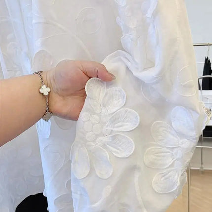 Spring New Flower Embroidered Cotton White Shirt Women Loose Sweet O-neck Long-sleeved Shirts