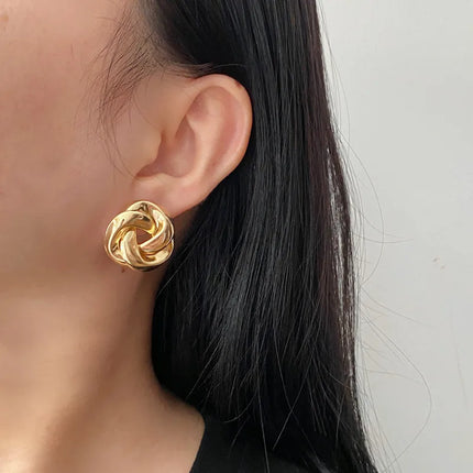 Geometry Twists UV Golden Stud Earrings for Women Simple Versatile Personality Exaggerated Smooth Creative Jewelry Girl Gift