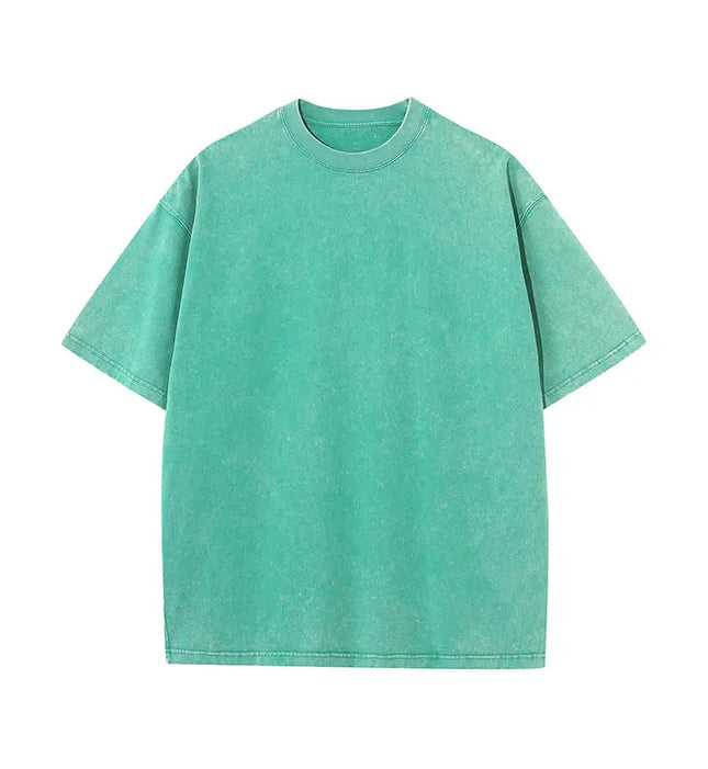 230G Cotton Retro T-shirt Drop-shoulder Sleeve Men Women Vintage Short-sleeve T Shirts Solid Color Hip Hop Loose Tees