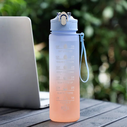 900ML Water Bottle With Time Marker Plastic Motivational Water Bottle with straw Drinking Bottle for Gym Sports Outdoor Travel