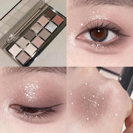 12 Colors Eye Shadow Palette Low-saturated Earth Pink Purple Eyeshadow Glitter Shimmer Matte Lying Silkworm Eye Shadow Makeup