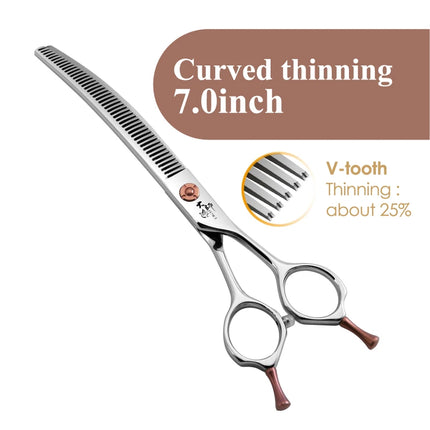 Fenice Japanese Steel 7 Inch Professional Pet Dogs Grooming Scissors Kit Straight&Curved &Thinner&Chunker&Fluffy Shear Scissors