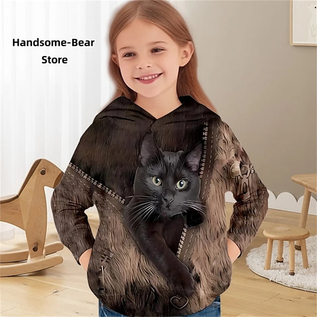 Children's Hoodies Cat 3D Print Clothing Spring Tops Baby Boy Clothes Hooded Sweaters Casual Girl Clothing Fashion Sweatshirts