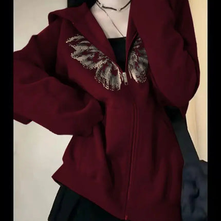 Trendy Hooded Cardigan Zipper Butterfly Print Thickened Velvet Sweatshirt for Women in Autumn and Winter Jacket