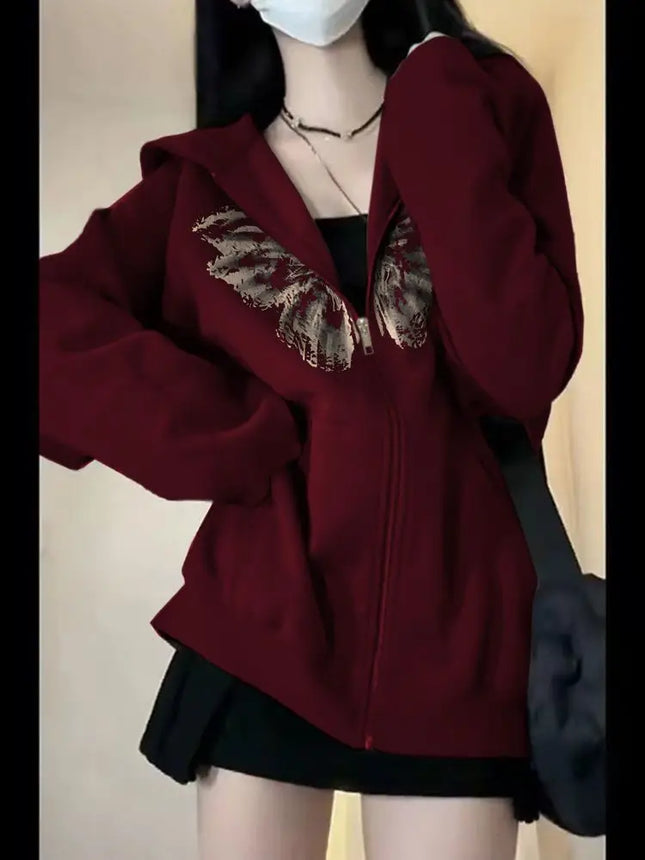 Trendy Hooded Cardigan Zipper Butterfly Print Thickened Velvet Sweatshirt for Women in Autumn and Winter Jacket