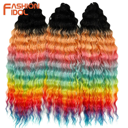 FASHION IDOL 22 Inch 300g 3PCS Ariel Curl Hair Water Wave Twist Crochet Hair Synthetic Ombre Brown Fiber Braiding Hair Extension