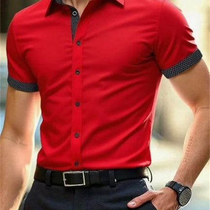 Men's short-sleeved shirt summer slim casual dress light and thin elastic no iron business shirt fashion luxury all seasons