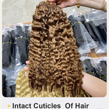 Virgin 613 Blonde Crochet Hair 24 Inch Human Hair Extensions for Women France Curly Pre Loop Braids 100g Golden for Braiding