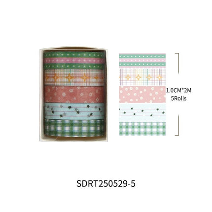 MINKYS 5pcs/set Basic Grid Star Decorative Tape Cute Cartoon Creative Washi Tape School Stationery