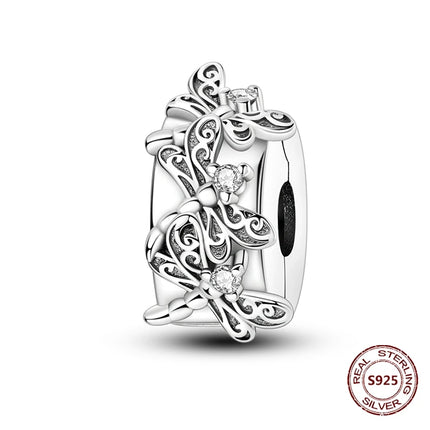 Lucky Clover Clip Charms 925 Sterling Silver Original Black Cat Stopper Clamp Silicone Spacer Charm For DIY Jewelry Bracelet